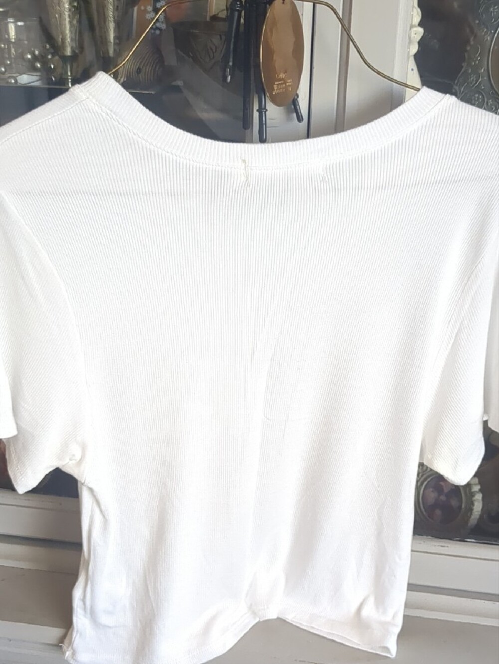 •White Ribbed Short Sleeve Tee - Picture 5 of 6